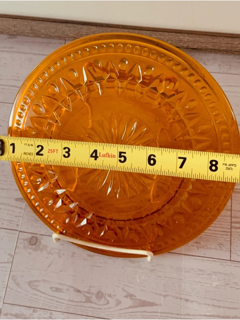 Vintage Amber MCM Indian Pressed Glass Decorative Plate